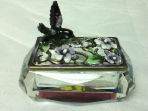 Vintage, Rectangular, Humming Bird, Iridescent Glass Crystal Trinket Box