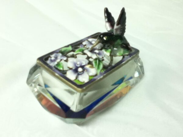 Vintage, Rectangular, Humming Bird, Iridescent Glass Crystal Trinket Box