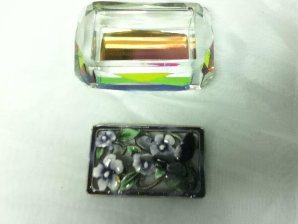 Vintage, Rectangular, Humming Bird, Iridescent Glass Crystal Trinket Box