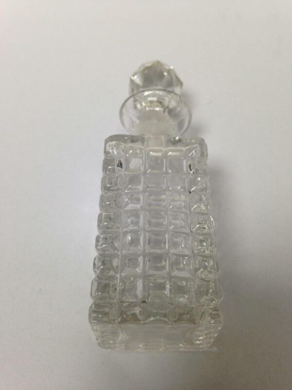 Vintage, Art Deco 4.25in Tall, 4-Sided Diamond Cut Glass Perfume Bottle with Lid