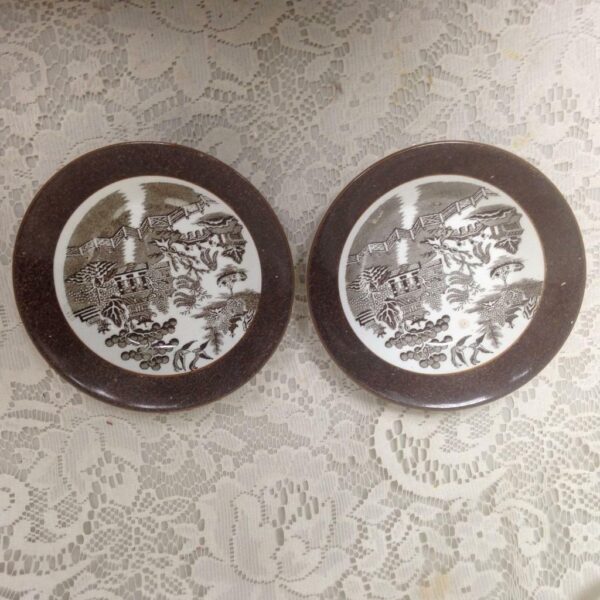 Vintage, Bisto England, 3-pc Brown - Blue Willow Dessert Bowl Set