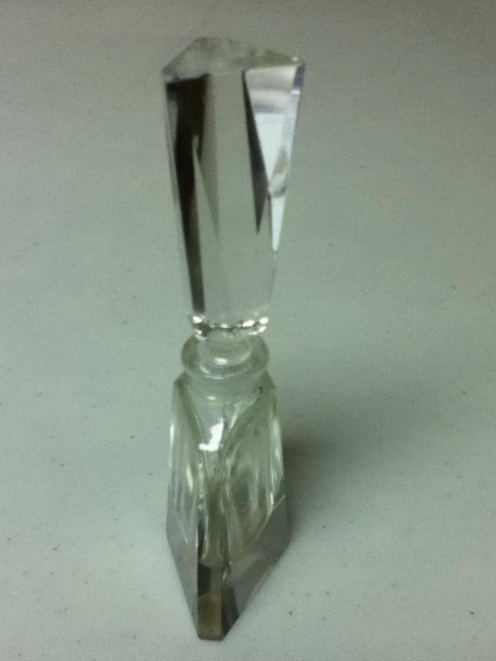 Art Deco Triangular Shaped, Clear Glass Perfume or Scent Bottle with Lid