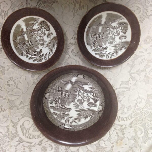 Vintage, Bisto England, 3-pc Brown - Blue Willow Dessert Bowl Set