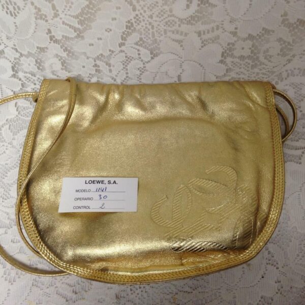 Authentic Loewe, Spain Gold Genuine Leather Hand-Shoulder Bag 10in x 8in x 4in