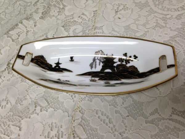 Antique, Nippon, Variant, Gaudy Blue Willow, Sushi or Celery Dish 9.5in x 4.25in