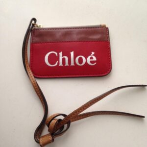 Chloe Red and Brown Leather- Coin-Key Case 4.5in x 3in