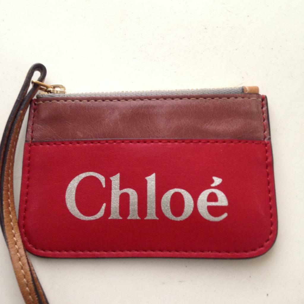 Chloe Red and Brown Leather- Coin-Key Case 4.5in x 3in