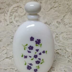 Vintage, Milk Glass, 4in H x 2 1/3in W Perfume Bottle with Painted Violets