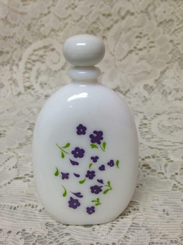 Vintage, Milk Glass, 4in H x 2 1/3in W Perfume Bottle with Painted Violets