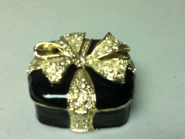 Beautiful, Black and Gold Enamel on Metal, Trinket, Gift or Engagement Ring Box