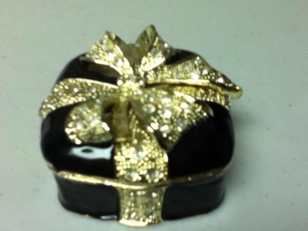 Beautiful, Black and Gold Enamel on Metal, Trinket, Gift or Engagement Ring Box