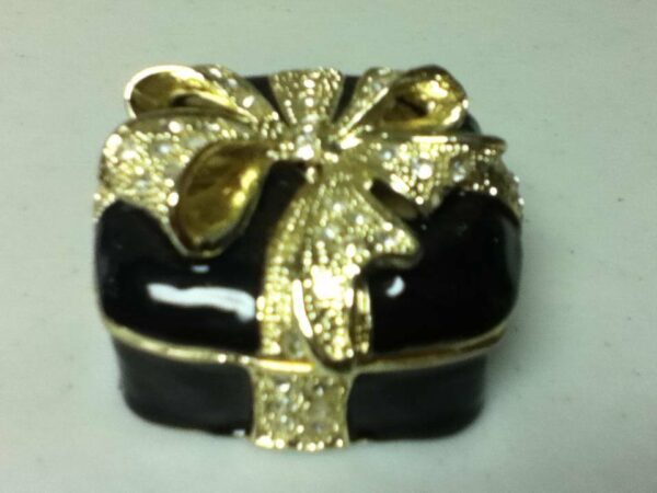 Beautiful, Black and Gold Enamel on Metal, Trinket, Gift or Engagement Ring Box