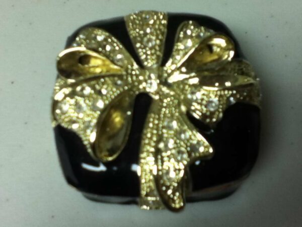 Beautiful, Black and Gold Enamel on Metal, Trinket, Gift or Engagement Ring Box