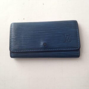 Louis Vuitton, Blue Epi Leather 4-Hooks Key Case 4.25in x 2.5in (CA0010)