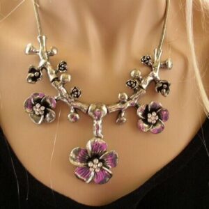 Fabulous, One of a Kind, Custom Made, Silver-toned Linked Floral Necklace