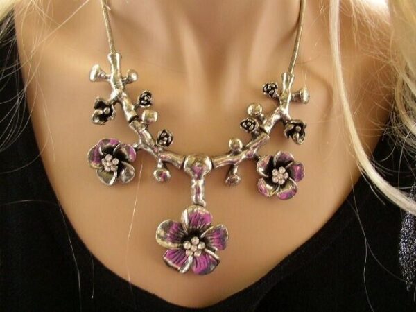 Fabulous, One of a Kind, Custom Made, Silver-toned Linked Floral Necklace