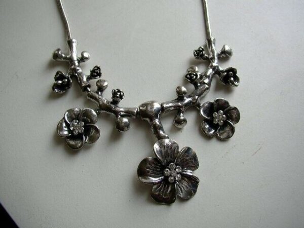 Fabulous, One of a Kind, Custom Made, Silver-toned Linked Floral Necklace