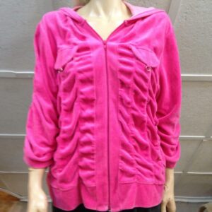 MKM Designs, Pink- Fuchsia, Hooded Velvet Zip Jacket (L)