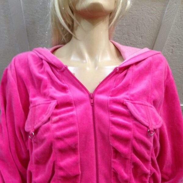 MKM Designs, Pink- Fuchsia, Hooded Velvet Zip Jacket (L)