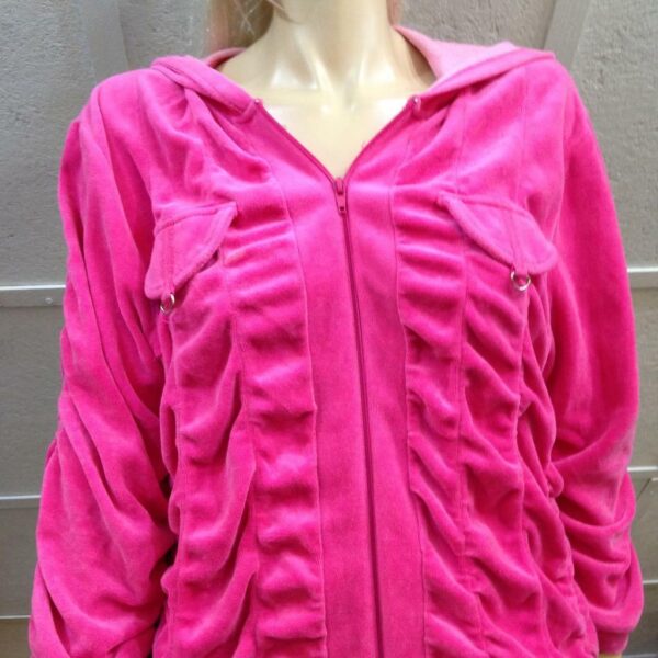 MKM Designs, Pink- Fuchsia, Hooded Velvet Zip Jacket (L)