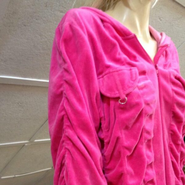 MKM Designs, Pink- Fuchsia, Hooded Velvet Zip Jacket (L)