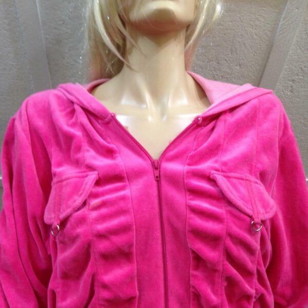 MKM Designs, Pink- Fuchsia, Hooded Velvet Zip Jacket (L)