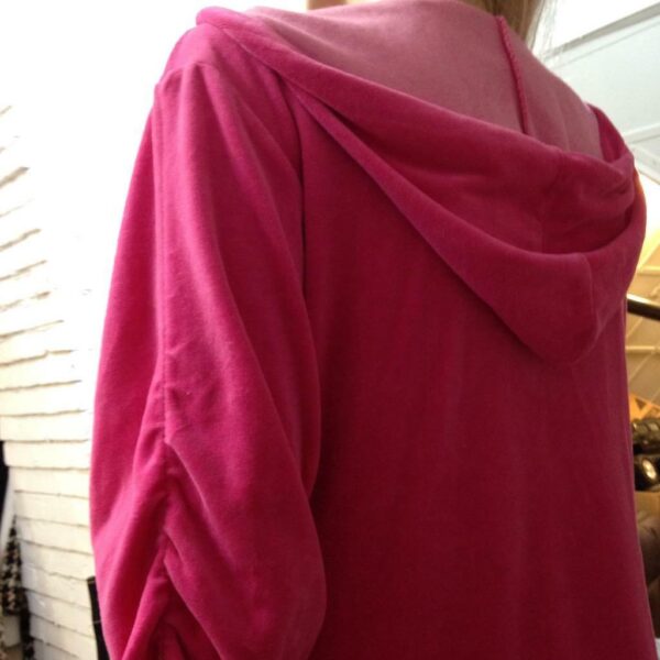 MKM Designs, Pink- Fuchsia, Hooded Velvet Zip Jacket (L)