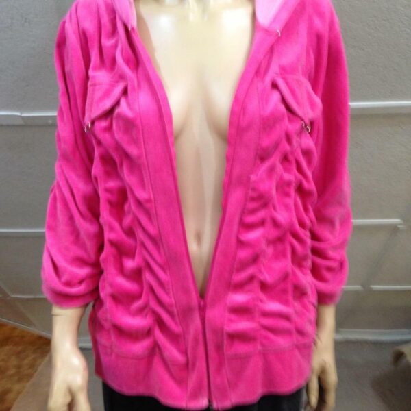 MKM Designs, Pink- Fuchsia, Hooded Velvet Zip Jacket (L)