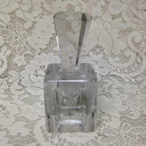 Art Deco, 5in T, Heavy, Faceted, Square Shape, Clear Glass Perfume Bottle