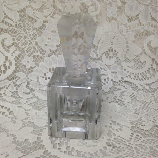 Art Deco, 5in T, Heavy, Faceted, Square Shape, Clear Glass Perfume Bottle