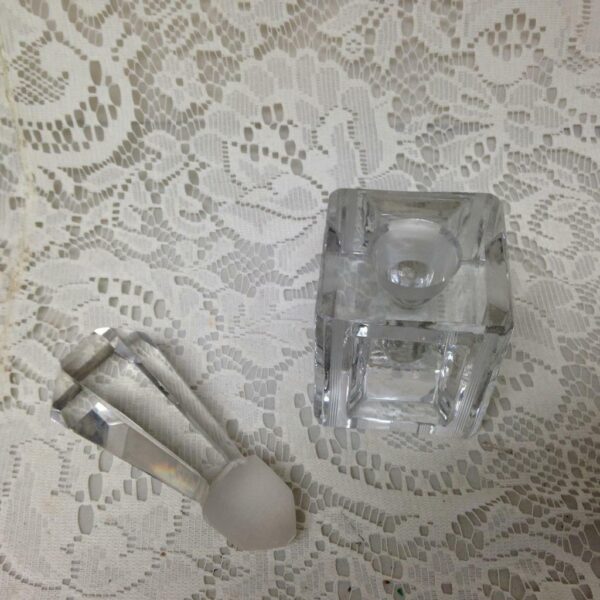 Art Deco, 5in T, Heavy, Faceted, Square Shape, Clear Glass Perfume Bottle