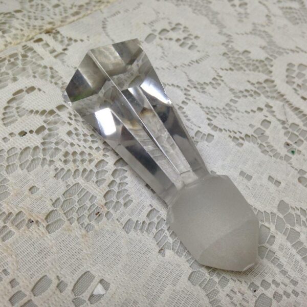 Art Deco, 5in T, Heavy, Faceted, Square Shape, Clear Glass Perfume Bottle