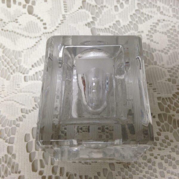 Art Deco, 5in T, Heavy, Faceted, Square Shape, Clear Glass Perfume Bottle