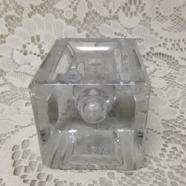 Art Deco, 5in T, Heavy, Faceted, Square Shape, Clear Glass Perfume Bottle