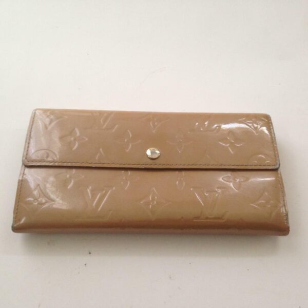 Louis Vuitton Tan Brown Vernis Mono Bi-fold Long Wallet 7.5in x 4in( TH0076)