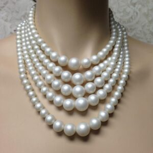 Vintage, 5 Layers, Graduated Faux Pearls, 17in Choker- Necklace