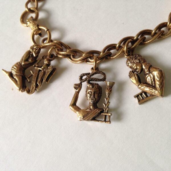 Vintage, Rare, Coro, Gold Plated, 10 Commandments Charm Bracelet, 7in L