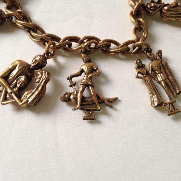 Vintage, Rare, Coro, Gold Plated, 10 Commandments Charm Bracelet, 7in L