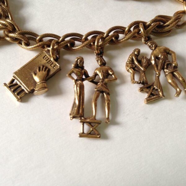 Vintage, Rare, Coro, Gold Plated, 10 Commandments Charm Bracelet, 7in L