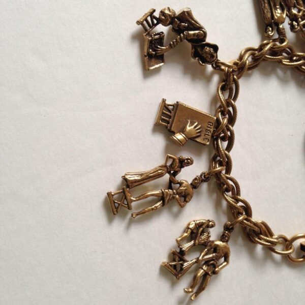 Vintage, Rare, Coro, Gold Plated, 10 Commandments Charm Bracelet, 7in L