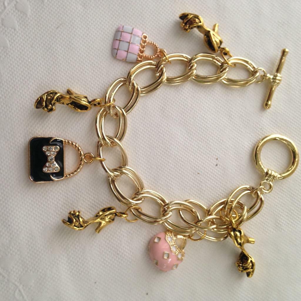 Gold Tone, Enamel Handbag Charm Bracelet