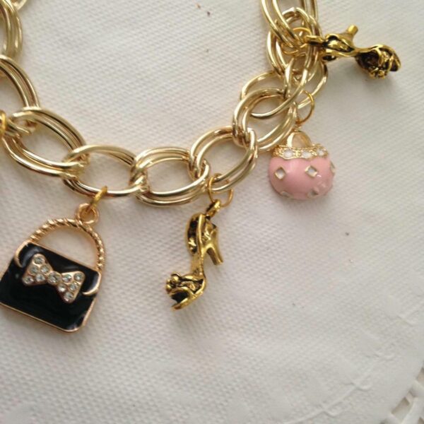 Gold Tone, Enamel Handbag Charm Bracelet