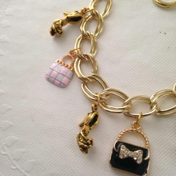 Gold Tone, Enamel Handbag Charm Bracelet