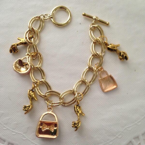 Gold Tone, Enamel Handbag Charm Bracelet