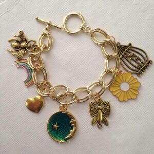 Gold Tone, Multi-color Enamel 7pc Charm Bracelet or Handbag Charm