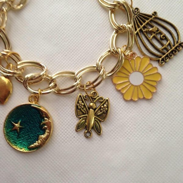 Gold Tone, Multi-color Enamel 7pc Charm Bracelet or Handbag Charm