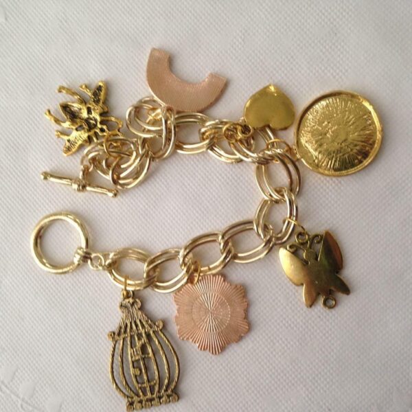 Gold Tone, Multi-color Enamel 7pc Charm Bracelet or Handbag Charm