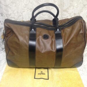 Fendi Large Brown Nylon Black Leather Travel Bag 14in x 9in x8.5in