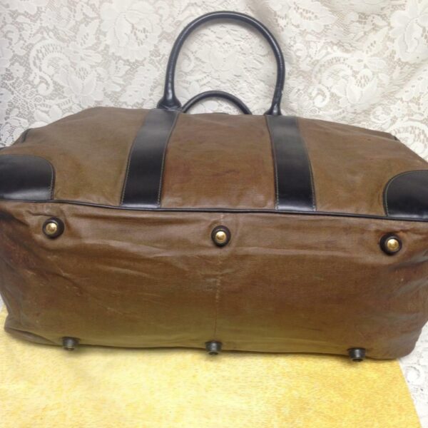 Fendi Large Brown Nylon Black Leather Travel Bag 14in x 9in x8.5in