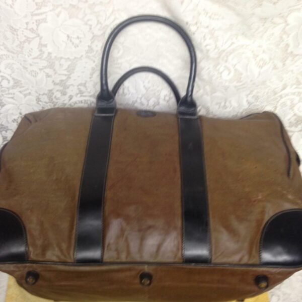 Fendi Large Brown Nylon Black Leather Travel Bag 14in x 9in x8.5in